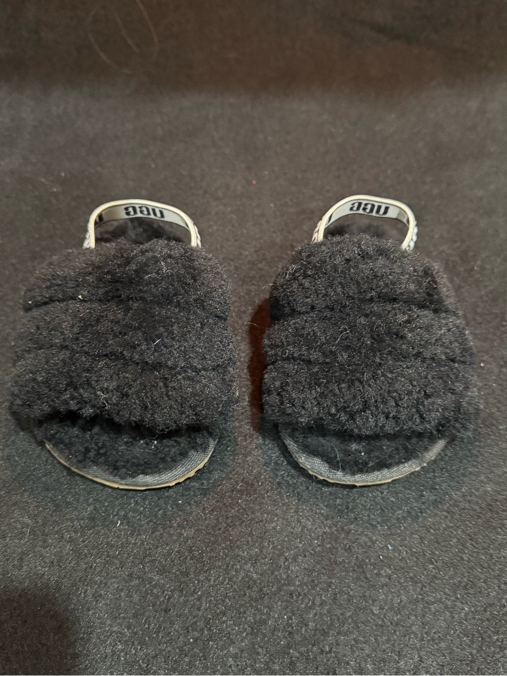 UGG Kids Black Fuzzy Slide Sandals